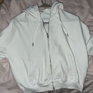 White crop zip up hoodie